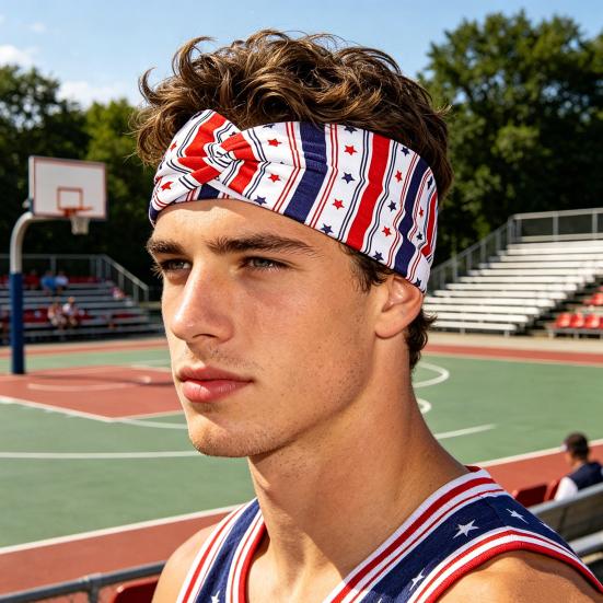 Headband Soft Cloth Independence Day Headband with Flag Stars Stripes Design Holiday Patriotic Hairband Hair Accessories