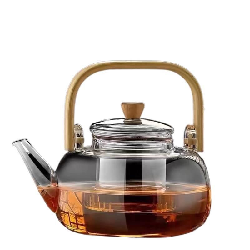 High Temp Resistant Glass Teapot with Bamboo Handle for Boiling Water & Brewing Tea - Complete Tea Set
