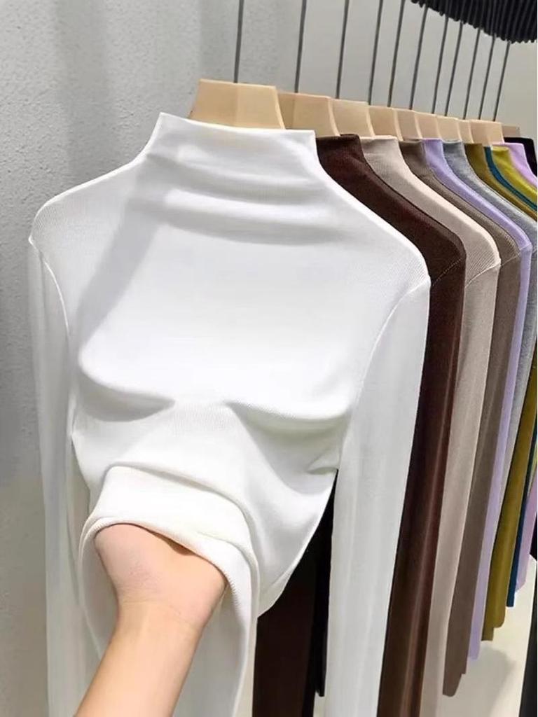 Damen Geripptes Langarm Rollkragen Schlankmachendes Basisschicht-Top