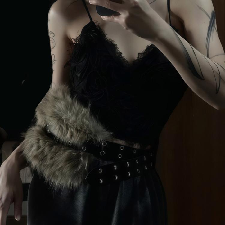 90s Faux Leather Belt Plush Furry Trim Waistband Cowgirl Punk Waist Girdle Creative Waist Ornament Clothing Accessory