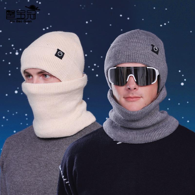 Winter Hat Gloves Scarf Set Fleece Warm Ear Protector Wool Hat Men's Cold-proof Knitted Pullover