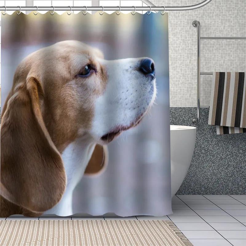 Beagle Dog Bathroom Curtains Waterproof Polyester Cute Pet Animal Shower Curtain Home Decoration Bathtub Curtains With 12 Hooks