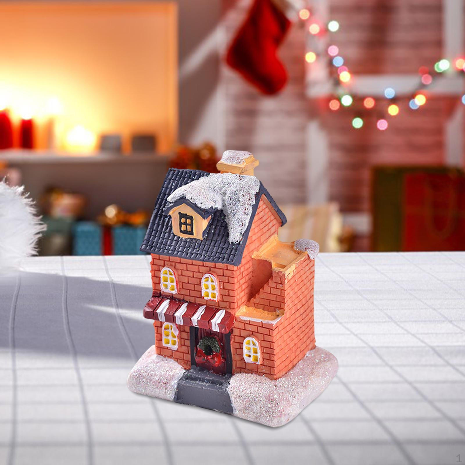 Christmas Snow Village House Scene Ornament Building Resin for Home Desktop 9cmx7.5cmx5.5cm