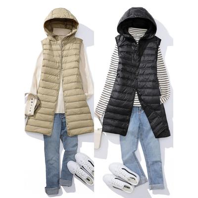 Winter Duck Down Vest Women Ultra Light Thin Long Hooded Jackets Slim Waistcoat Casual Basic Parkas