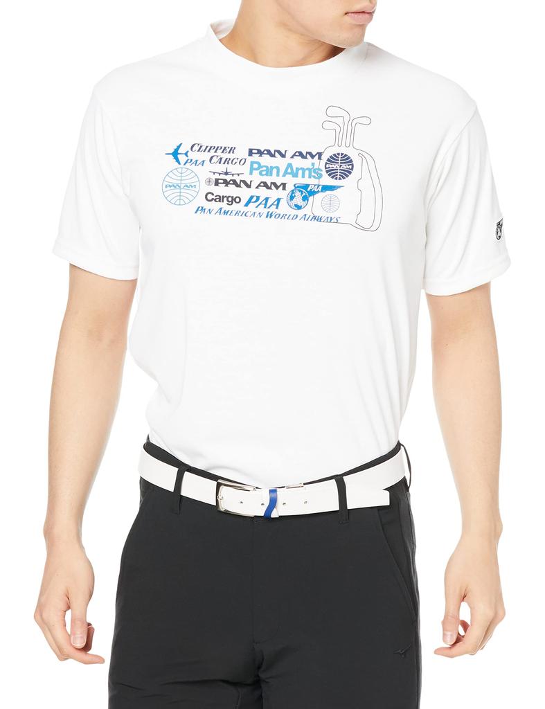 Golf Wear PANAM Graphic Mock Neck Shirt Short Sleeve Sweat Absorbent Quick Drying E2JA2043 White XL [Mizuno]