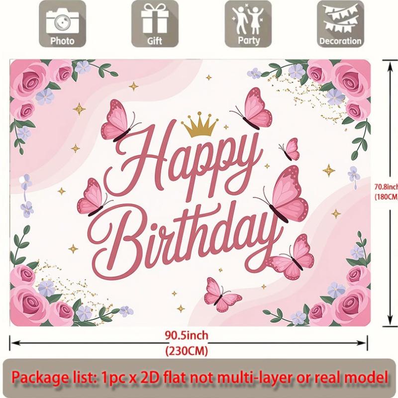 Party Backdrop Pink Flat Butterflies Roses Events Wedding Coming Ceremony Four Event Backdrop Decoration Front Door Decor