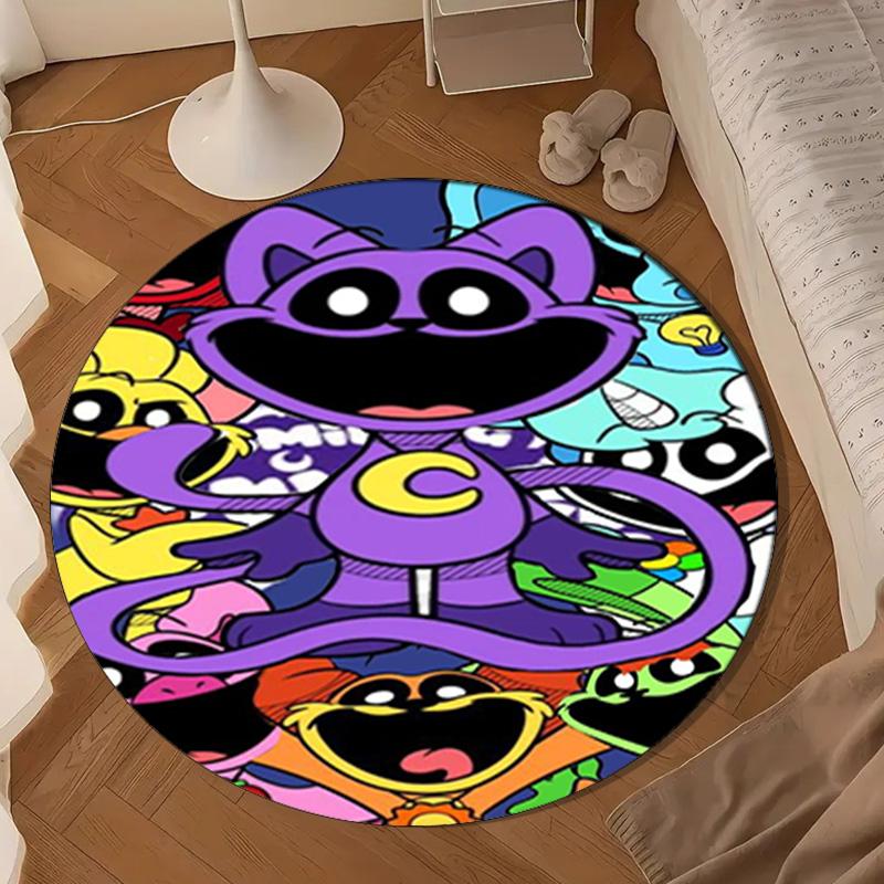 Happy Smiling Cartoon Characters Round Rug for Livingroom,Bedroom, Palyroom, Chair Rug, Area Rug, Circle Carpet, Large Size Fan Christmas Gift