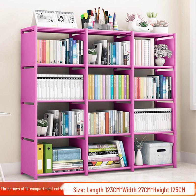 Simple Double Row Bookshelf: Steel Pipe Storage Rack for Students and Children