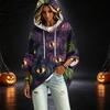 Women's Pullover Hoodie with Three-Quarter Sleeves, Halloween Print, Casual Top