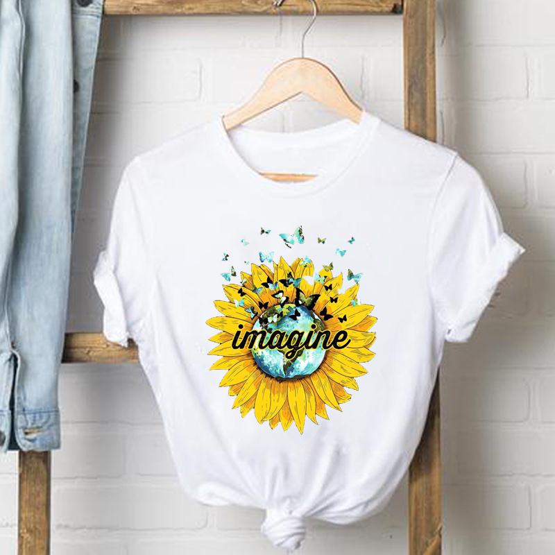 Kläder Fritidströja Kortärmad Söt fjäril Trend Söt T-shirt med tryck för kvinnor Sommarmode T-shirt Dam Kvinnlig Grafisk T-shirt