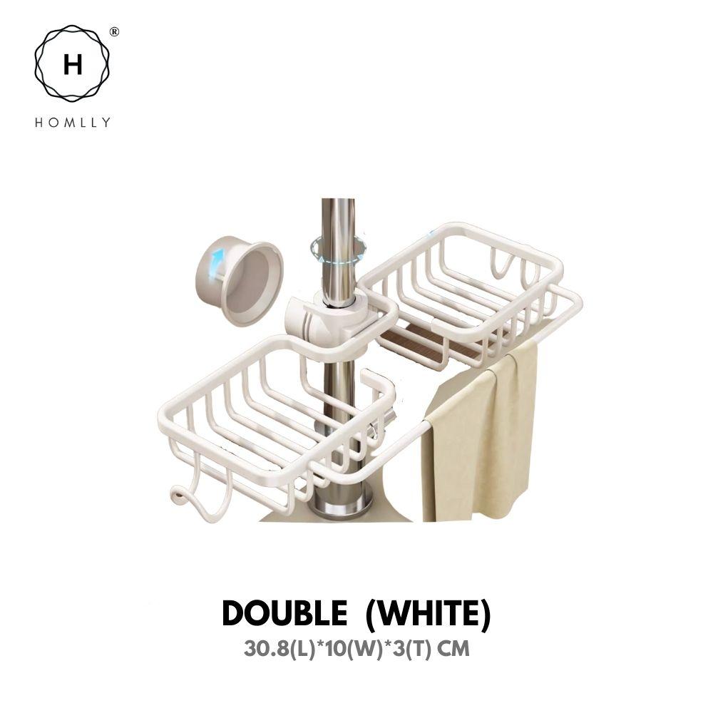 Homlly Aluminum Detachable Single Double Sponge Dish Cloth Facuet Tap Holder Shelf with Towel Hooks (X2PCS)