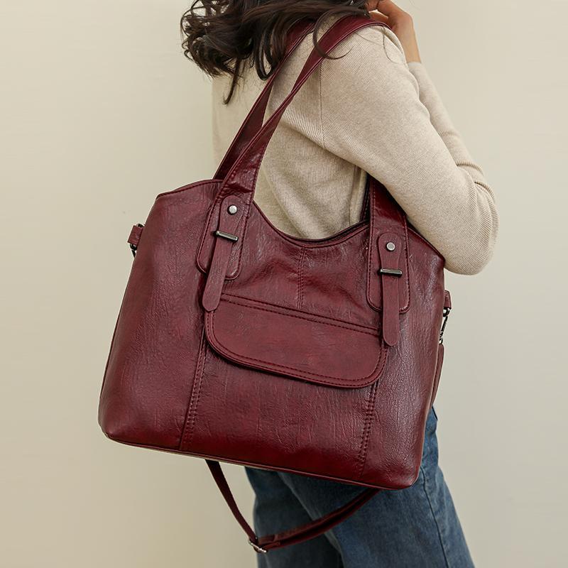 Women'S Elegant Solid Color PU Leather Shoulder Bag With Zipper Closure Polyester Lined Tote Versatile Handbag For Work