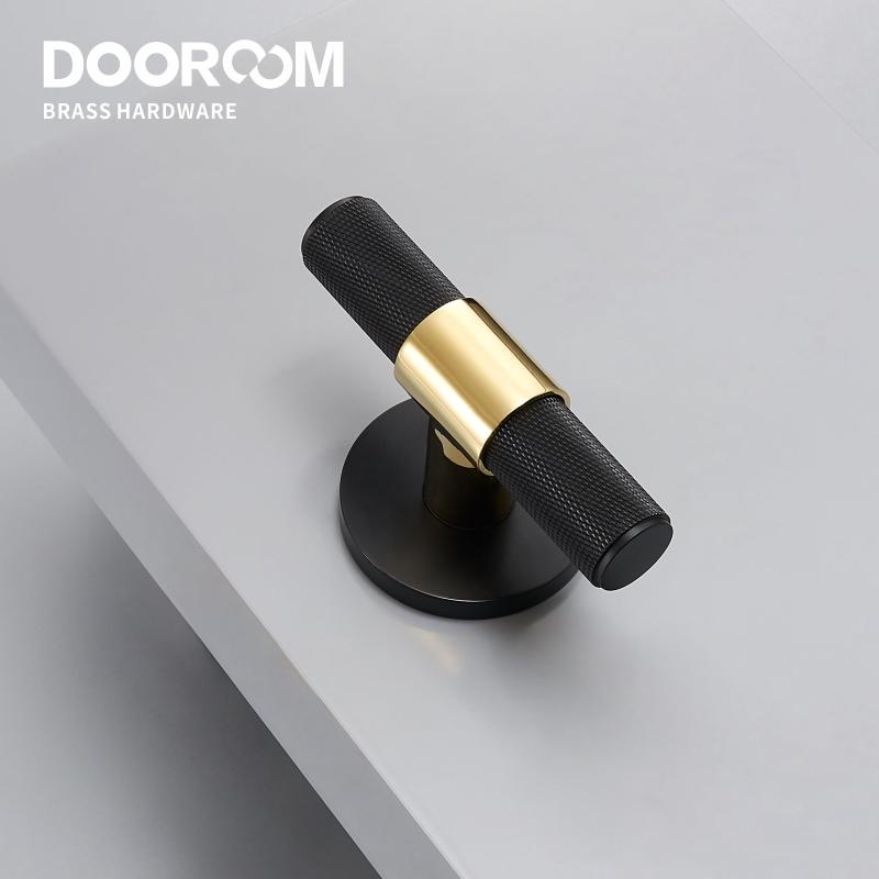 Dooroom Brass Door Lever Set Modern Knurled T-bar Interior Bedroom Bathroom Double Wood Door Lock Set Dummy Knob Hidden Door