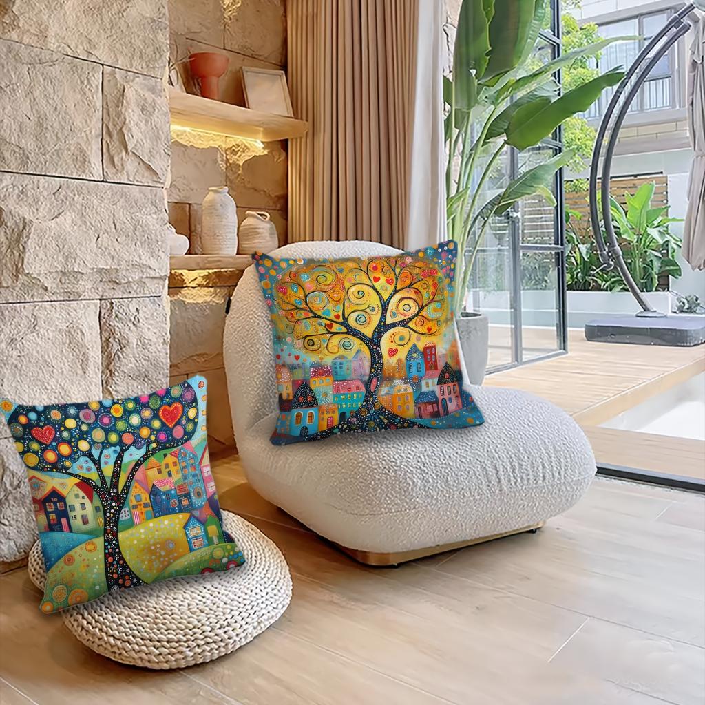 Rustic Vintage Painting Doodle Pillowcases Set Ideal For Daily, Holiday Party, Home Room Sofa Bedroom Living Room Decor