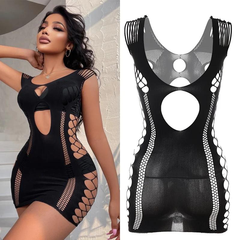 23 Styles Black Fishnet Lenceria Erotica Mujer Sexi Hollow Out Perspective Babydoll Chemise  Summer Beach Bikini Dress