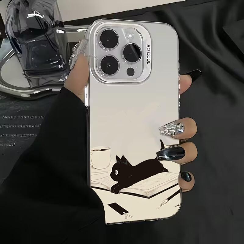 Cute Black Cat Pattern Electroplate IMD Phone Case For  Mi 14 13 12 13T 14T Pro 11 Lite 5G Poco F6 X5 X6 M6 Pro 4G Cover