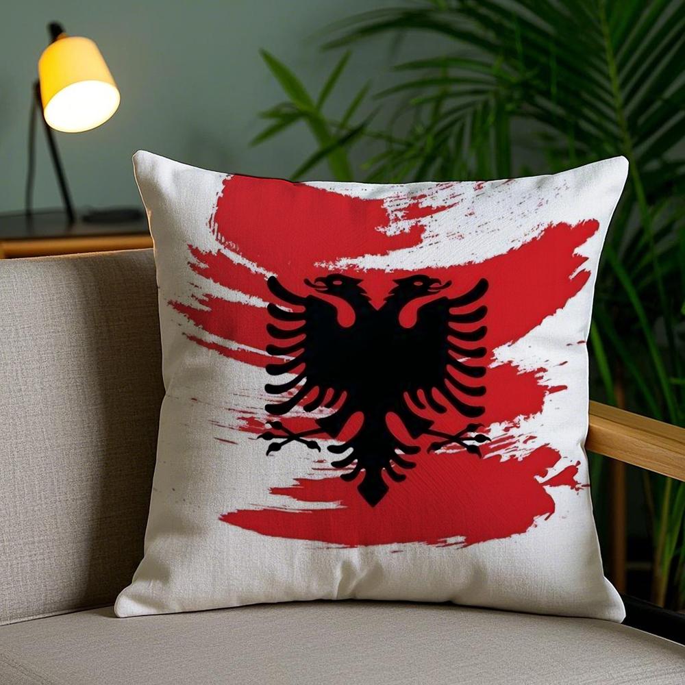 A-Albanias Flag Cushion Cover Soft Short Plush Double-Sided Printing Home Decor Machine Washable Pillow Case Gift
