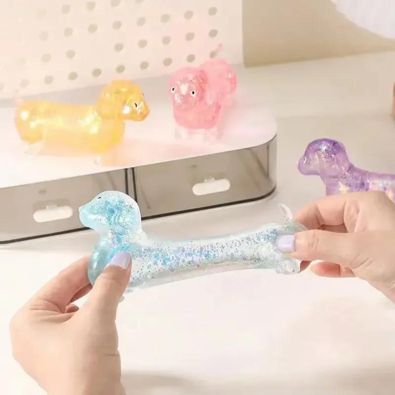 4 Pcs Anxiety Squishies Fidget Toys - Upgraded Ly Dachshund Gel Stretch Ball, Cute Mini Sausage Dog Stress Relief Toy