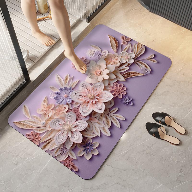 3D Floral Bathroom Floor Mat Household Floor Mat Absorbent Quick Drying Anti Slip Mat