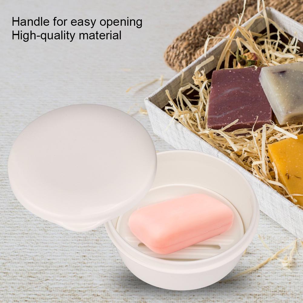 Portable Round Soap Box Case Waterproof Soap Dish Container Holder with Draining Plate Cover for Travel Bathroom Accessories
