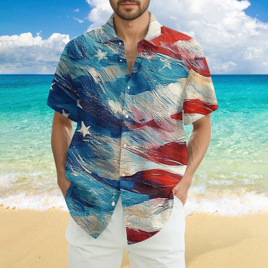 Herren Lässig Lässig Unabhängigkeitstag Print Kurzarmhemd