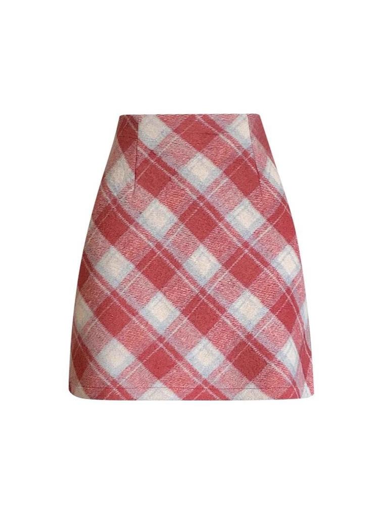 Korean Style Retro Plaid High-Waist Wool A-Line Skirt for Women - 2024 Autumn/Winter Collection