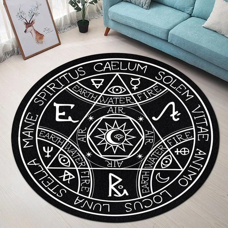 Magische Okkulte Runen Runder Teppich Runen Aus Der Hölle Fußmatte Satanischer Kreis Teppich Hexe Gothic Teppich Rock Goth Heimdekor