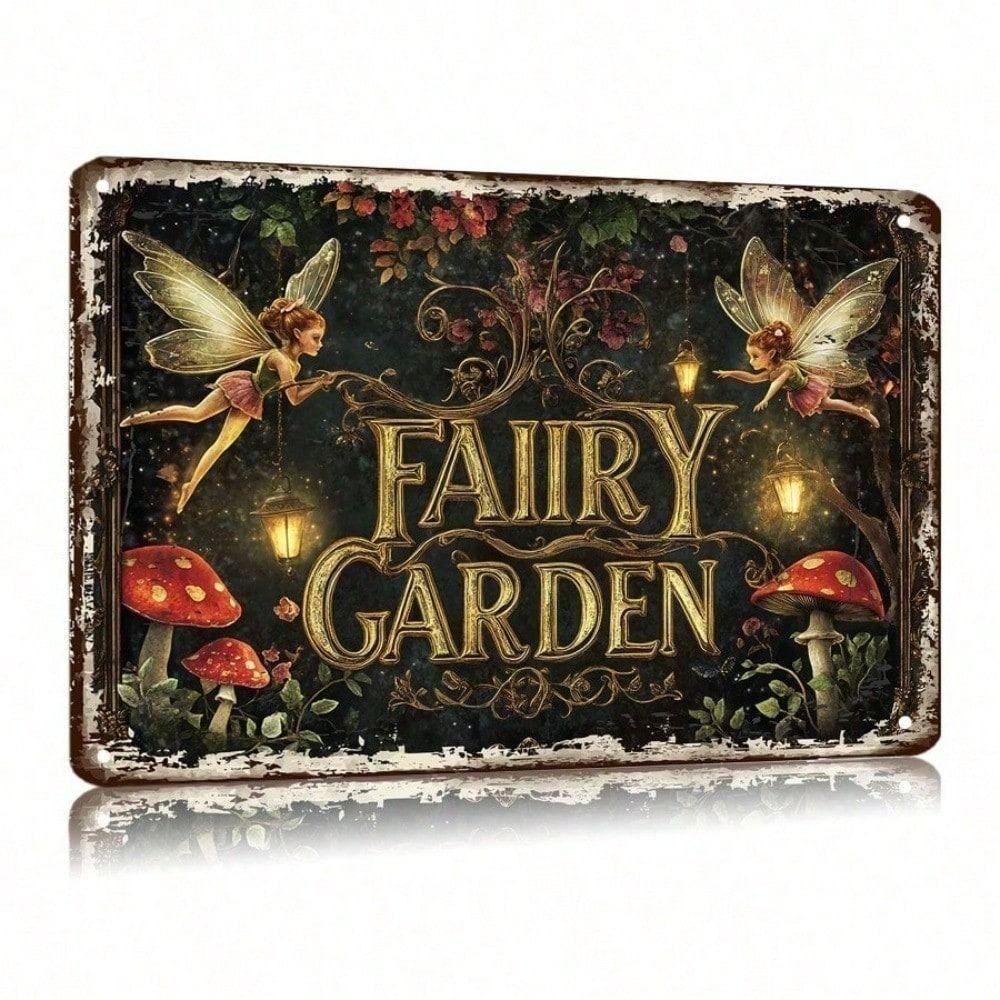 Vintage Metal Tin Sign Flower Fairy Garden Wall Decor Housewarming Gift