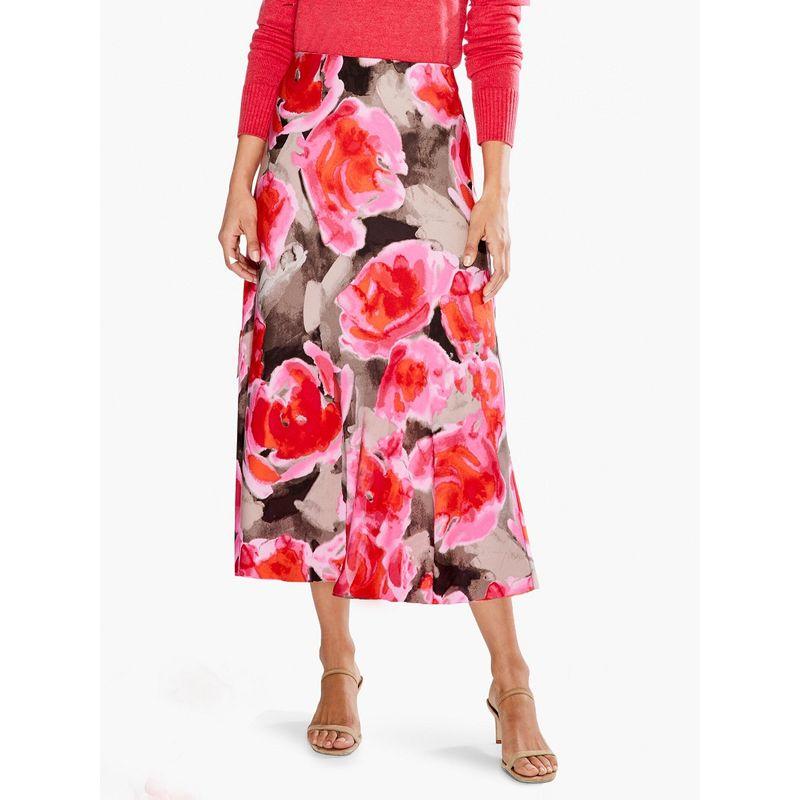 

Satin Print Mid-Length Skirt Spring/Summer European and American plus Size Women s Clothes Type a Casual Skirt Chubby Girl Slim Looking Elegance 790 Rose Print L