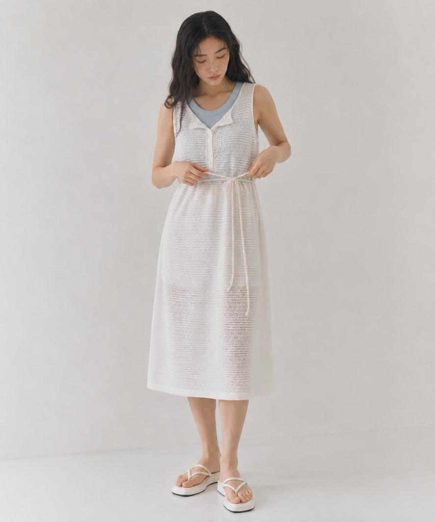 Sayu Crochet Layered Long Dress Ivory