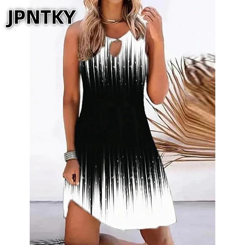 JPNTKY Moda Estiva Primaverile Senza Maniche Girocollo Abiti Casual