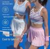 Stylish Navy Striped Women's Shockproof Yoga Vest – Breathable, Tight-Fit with Beautiful Back Design