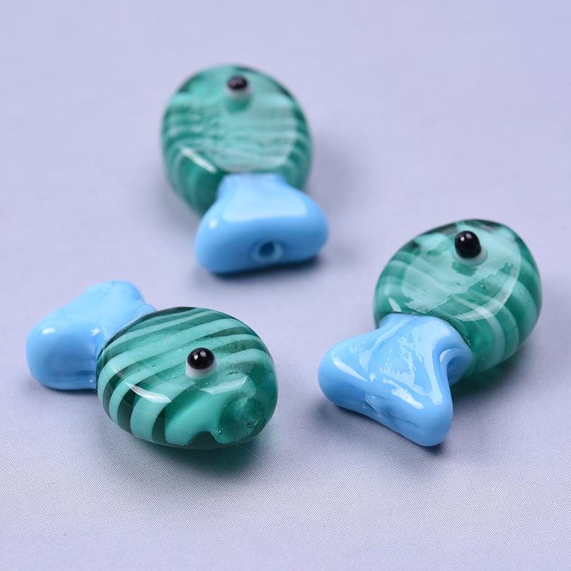 12pcs/Lot Mixed Patterned Stripe Fish Beads For Jewelry Making Supplies Cute Animal Glass Spacer Bead Handmade Bracelets Anklets