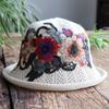 Vår og sommer etnisk vind broderi blomst sammenleggbar hatt dame strikkelue sandbøttehatt