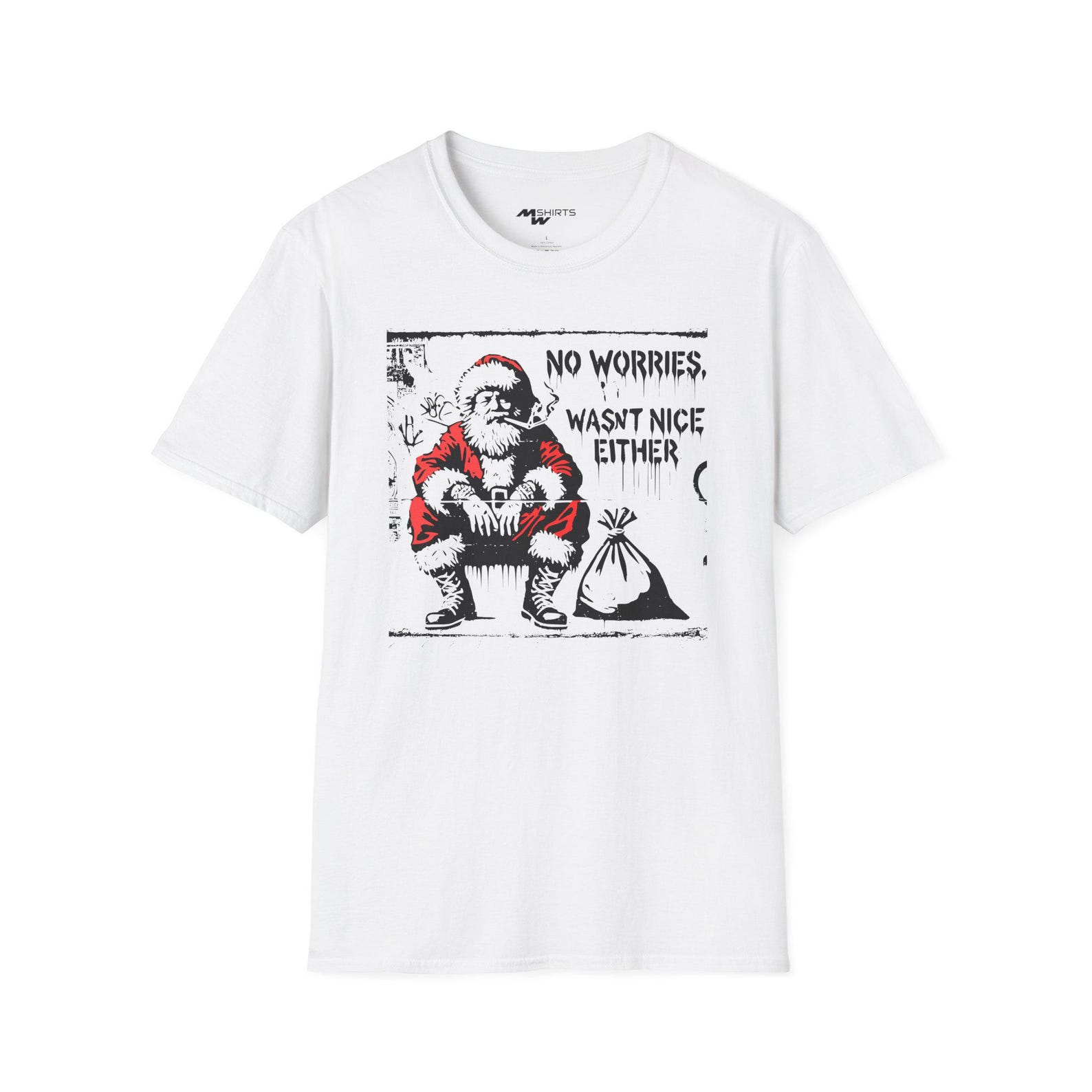 Smoking Santa Street Art T-Shirt, Urban Christmas Tee S