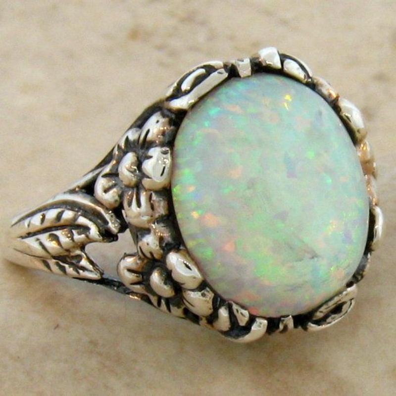 Vintage CopperColor Round Inlaid Imitation Opal Women's Ring Daily Wear Party Jewelry