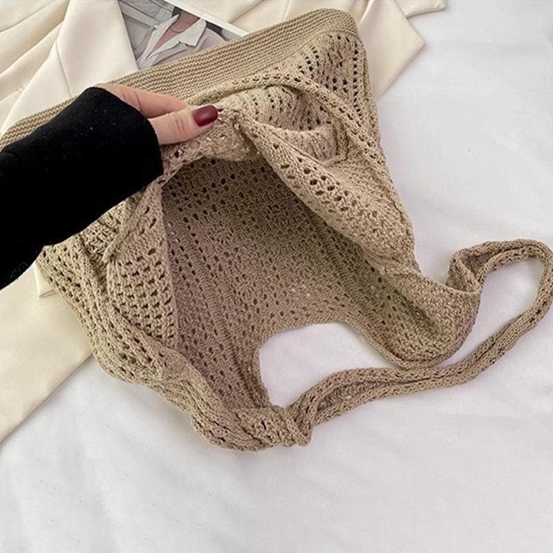 Knitted Bag Vintage Hollow Hand Woven Bag Shoulder Bag Woolen Handbag