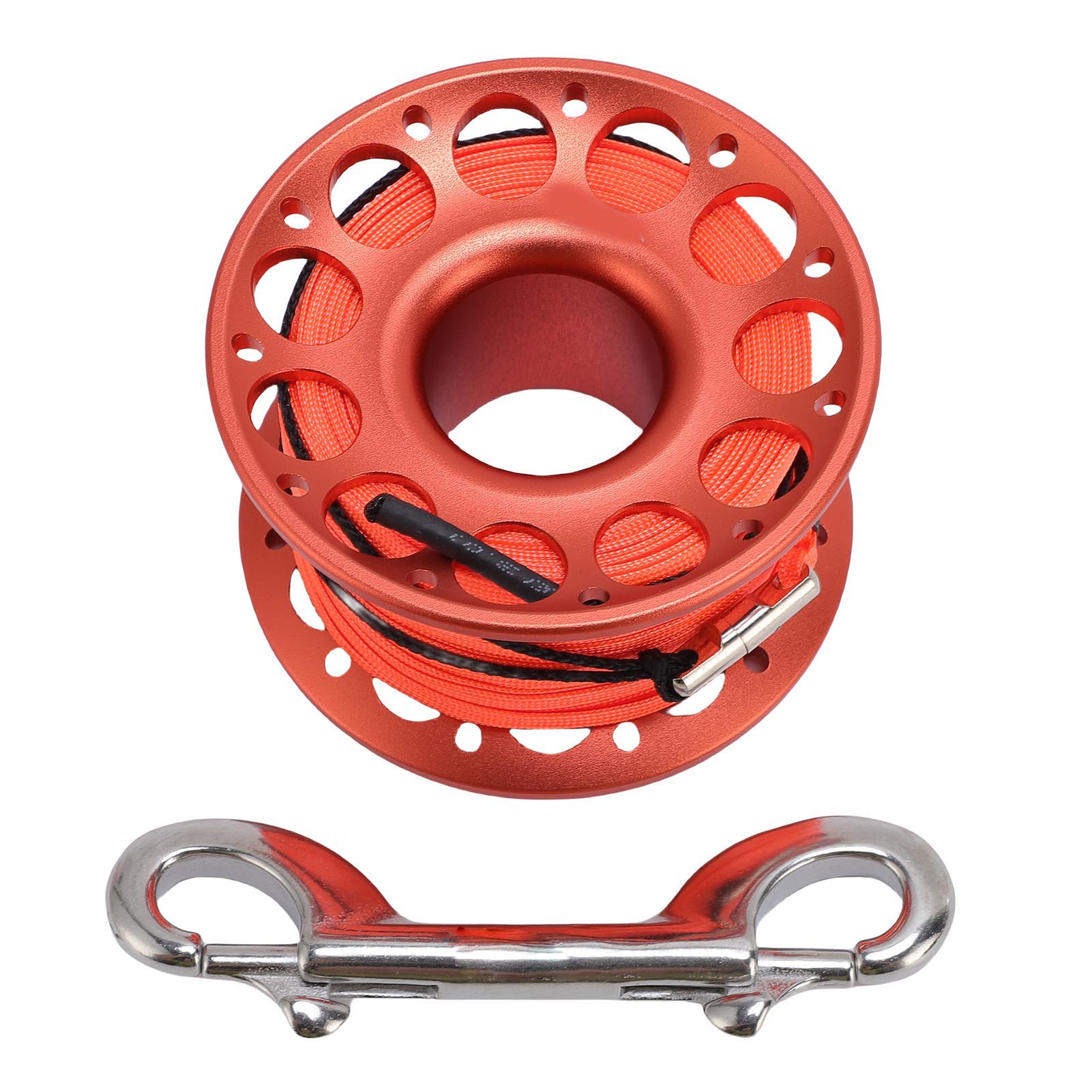 30m   98.43ft Scuba Diving Reel Aviation Aluminum With Double Ended Hooks Multi Purpose Finger Spool Reel Vermilion