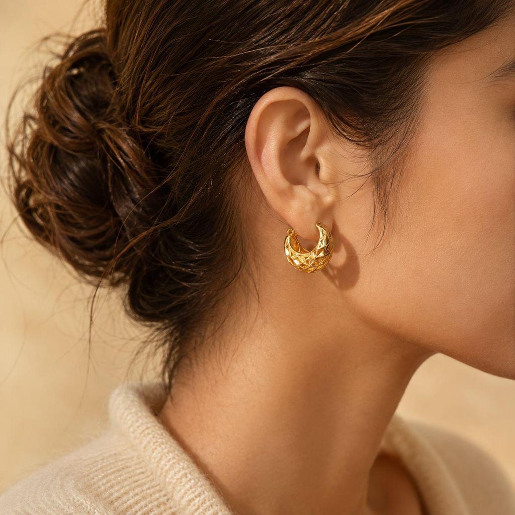Chic C-Shaped Stainless Steel Hoop Earrings - European & American Style