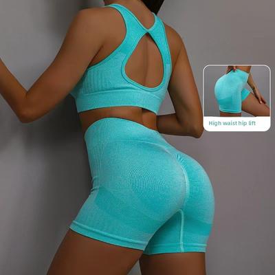 Summer Women Fitness Workout Clothes Solid Colour Sportswear Sleveless Vest Knit Biker Shorts Yoga Set
