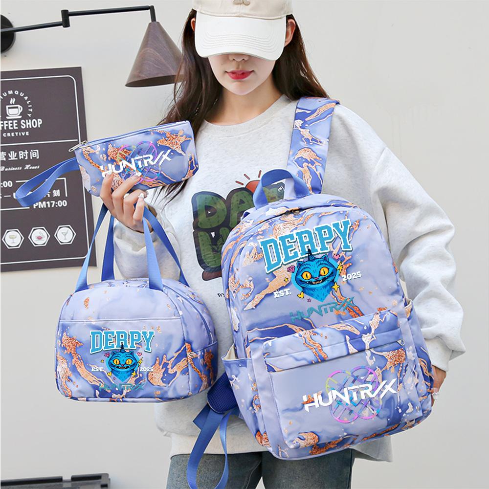 3Pcs/set Anime K-Pop Demon Hunters Printed Backpack Handbag Pencil Case for Teenager Student Bookbag Schoolbag Women Large Capacity Waterproof Bag
