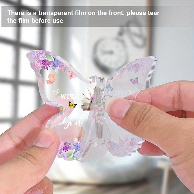 Vintage Acrylic Sign, 1pc Inspirational Acrylic Butterfly Cross with Bible Verses - 'with God All Things Are Possible' Christian Keepsake Decor