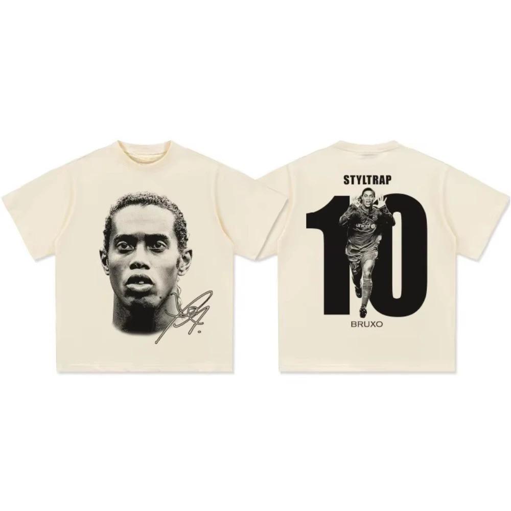 Ronaldinho Head Printed Short Sleeve Fashion Brand Crew-neck Cotton Casual Breathable High Quality Men's Women's T-shirt