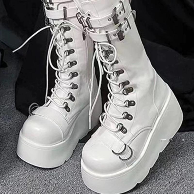 Fashion Gothic Women Boots Motorcycle Boots Platform Shoes for Women Wedges Knee High Black Lace Up Fashion Goth Gothic Boots Punk Shoes