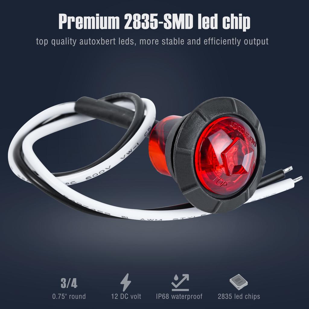 4Pc 3/4 Inch Mount Red LED Rear Side Marker Bullet Clearance Light for Truck Trailer Cab Marker Boat 12V Waterproof IP68 DOT SAE