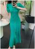 2026 Summer Korean Style Women's Polo Collar Short Sleeve Wool Knit Dress, Waist-Cinching, Slimming Long Dress.