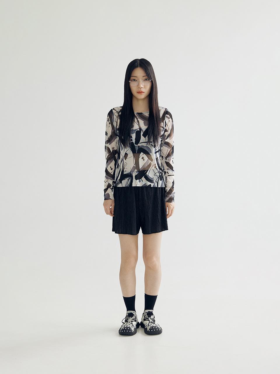Bomnal Boutique Brush Pattern T-Shirt _ See-Through Black See-Through Black/Free