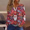Women's Fashion Casual V-Neck Button-Up Long-Sleeve T-Shirt With Christmas Print Top