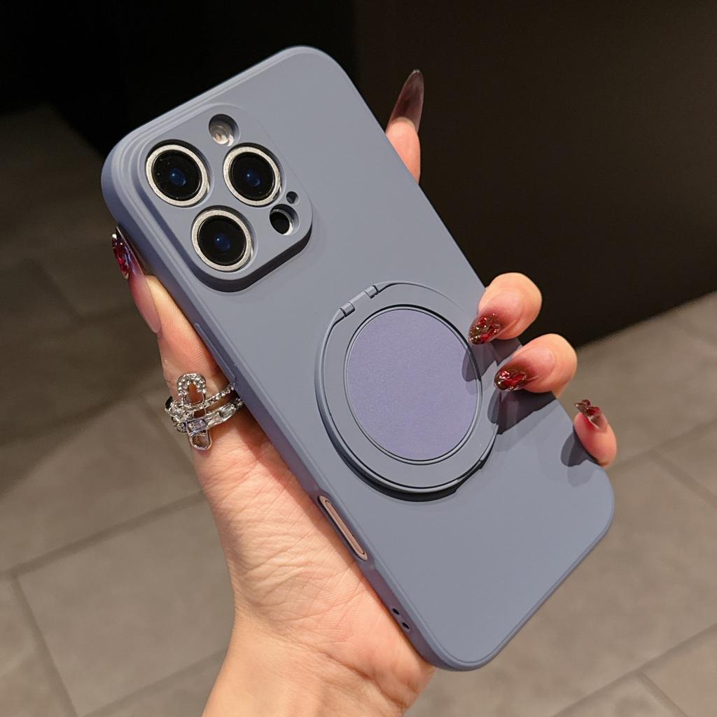 360° Rotate Stand Holder Liquid Silicone Case For iPhone 16 E 15 14 Plus 13 12 Mini 11 Pro Max Ring Kickstand Grip Bracket Cover