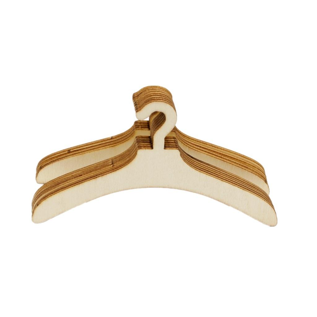 10 Pieces Mini Size Hangers for Baby Girl Doll DIY Craft , Wood Color cm